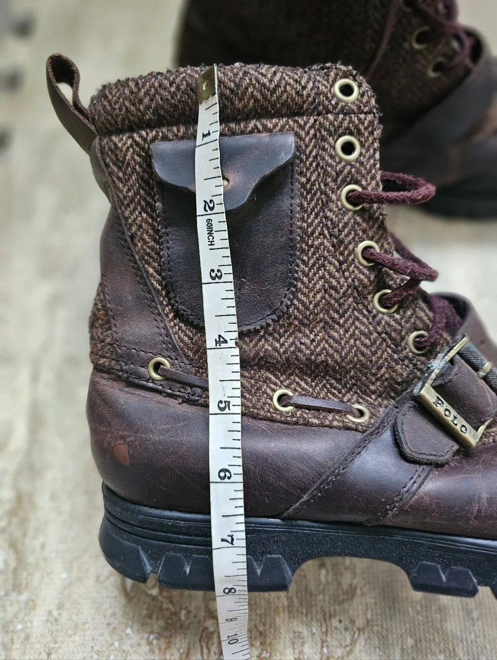 Polo by Ralph Lauren Brown Leather & Tweed Men's Lace-Up Boots